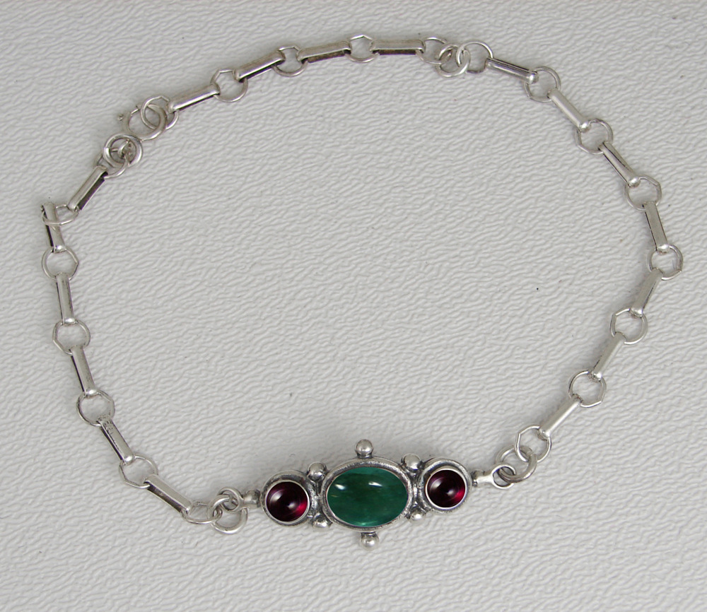 Sterling Silver Victorian Bracelet With Fluorite And Garnet